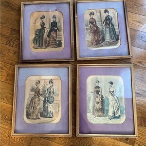Vintage 4 Framed La Mode Periodical Fashion Prints‎